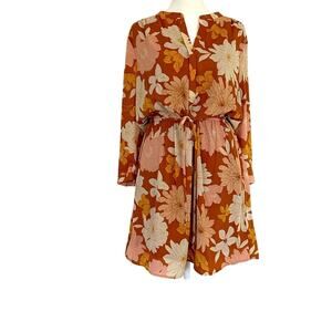 DR2 by Daniel Rainn Split Neck Long Sleeve Dress, Spice, Size Medium